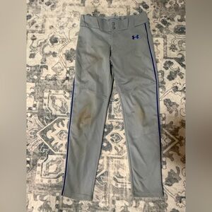 Under Armour Gray Youth Large With Blue Stripe Pant Leg.